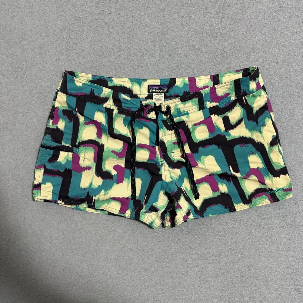 Patagonia Wavefarer Board Shorts Zari Tobago Blue Womens Size 14 Plus